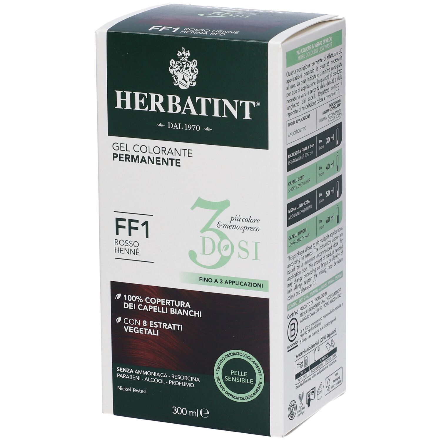 Herbatint Gel Colorante Permanente 3Dosi FF1 Rosso Henné