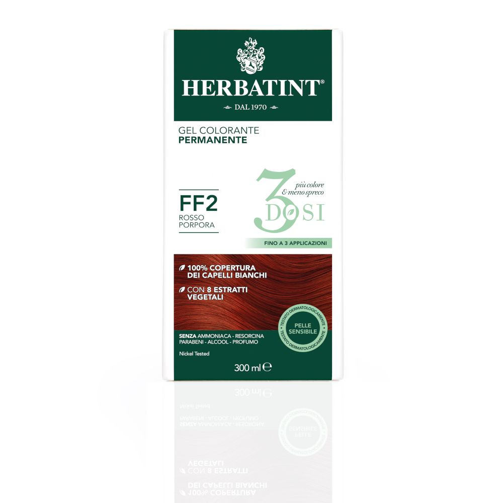 HERBATINT® FF2 Rosso Porpora. Gel colorante. 3 dosi. Copertura 100% capelli bianchi. 300 ml. Per pelli sensibili.