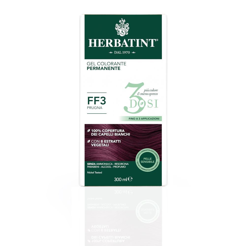 Confezione HERBATINT® Gel Colorante Permanente FF3 Prugna. 3 dosi, fino a 3 applicazioni. 300 ml.