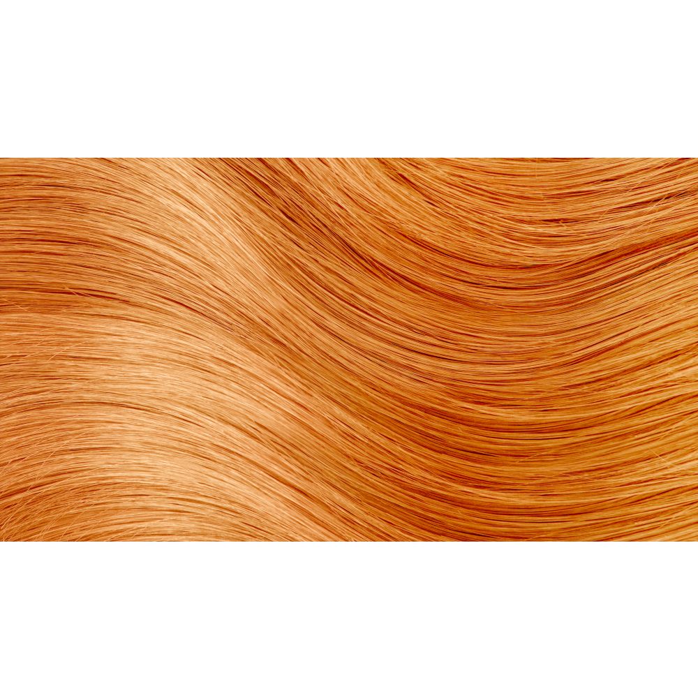 Haarsträhnen in Orange. Wellenförmige Struktur, helle und dunkle Farbnuancen.