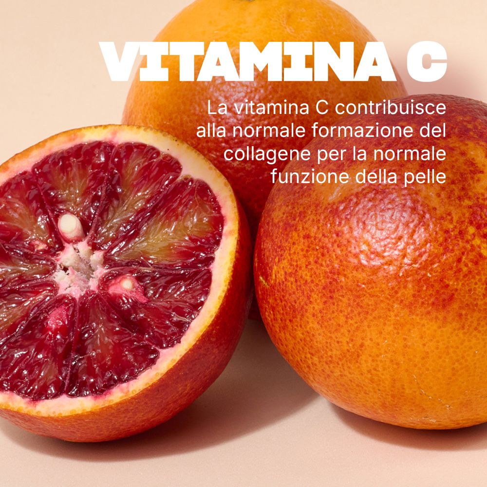 Blutorangen und Vitamin C: Vitamin C unterstützt die Kollagenbildung für gesunde Haut.