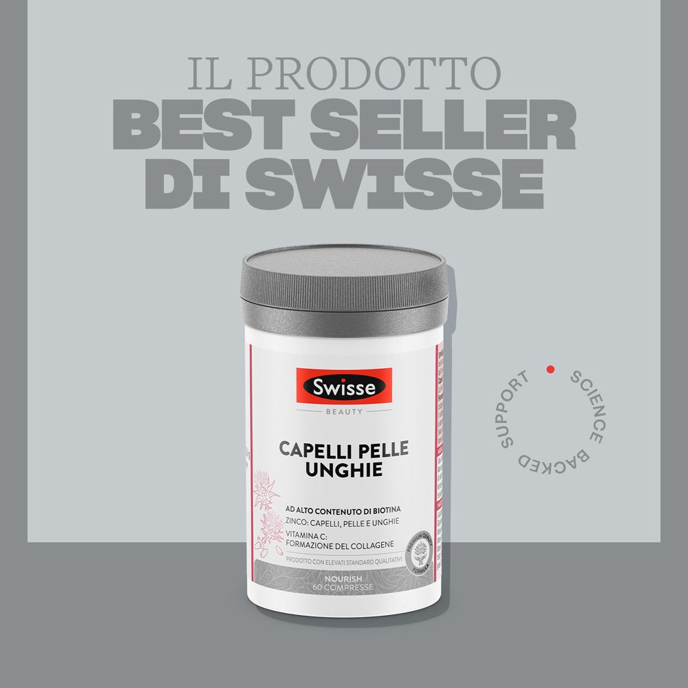 Swisse Bestseller: Dose Swisse Capelli Pelle Unghie mit "Science Backed" Siegel.