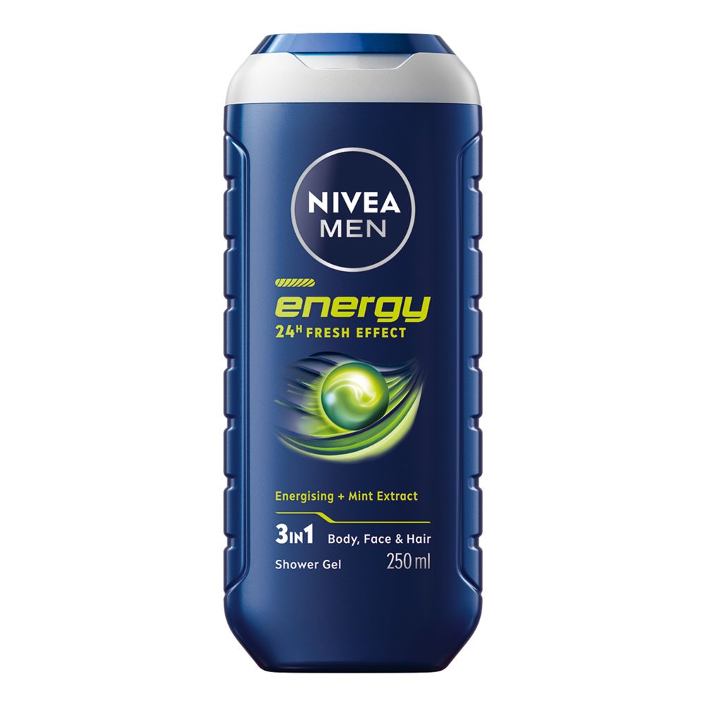 Nivea Men Doccia Shampoo Energy 250 ml, Docciaschiuma uomo energizzante per viso, corpo e capelli