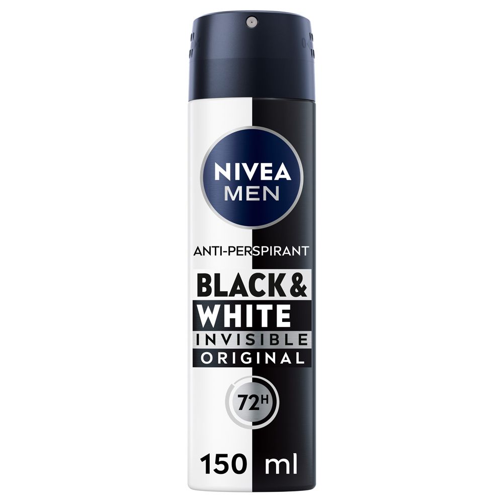 Nivea Men Black & White Invisible Original Spray 150 ml, Deodorante spray uomo antitraspirante 72h