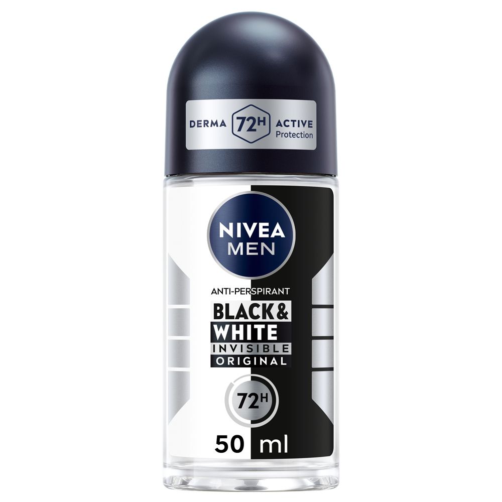 Nivea Men Black & White Invisible Original Roll-on 6 x 50 ml, Deodorante roll on uomo antitraspirante