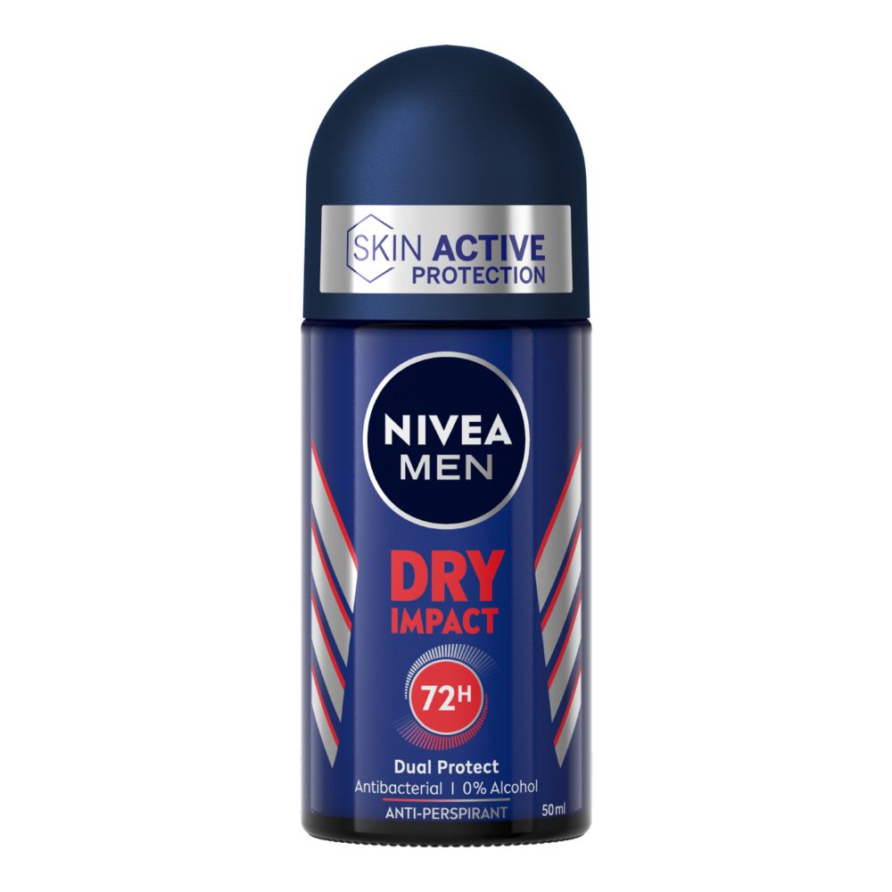 Nivea Men Dry Impact Deodorante Roll on 50 ml, Deodorante uomo per 72h di protezione antitraspirante