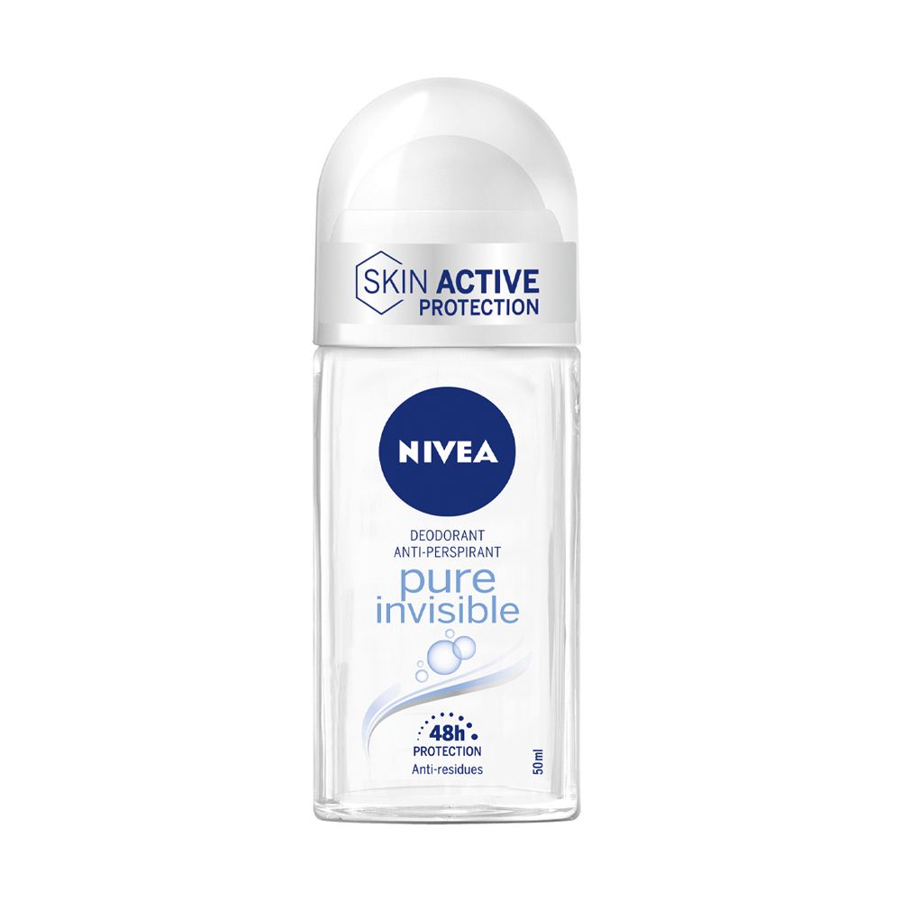 Nivea Pure Invisible Deodorante Roll On 50 ml, Deodorante antitraspirante senza residui sui tessuti