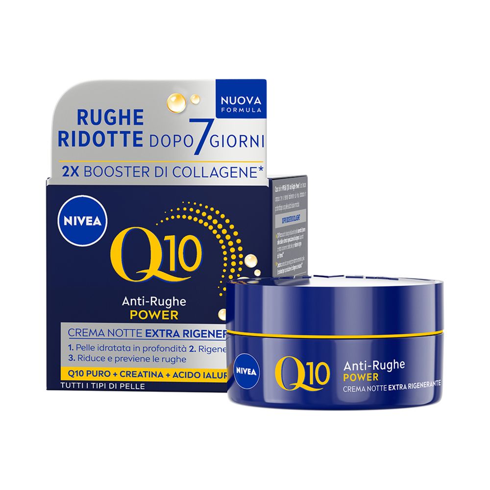 Nivea Q10 Anti-Rughe Power Crema Viso Notte Extra Rigenerante 50Ml, Viso Antirughe E Idratante 50 Ml