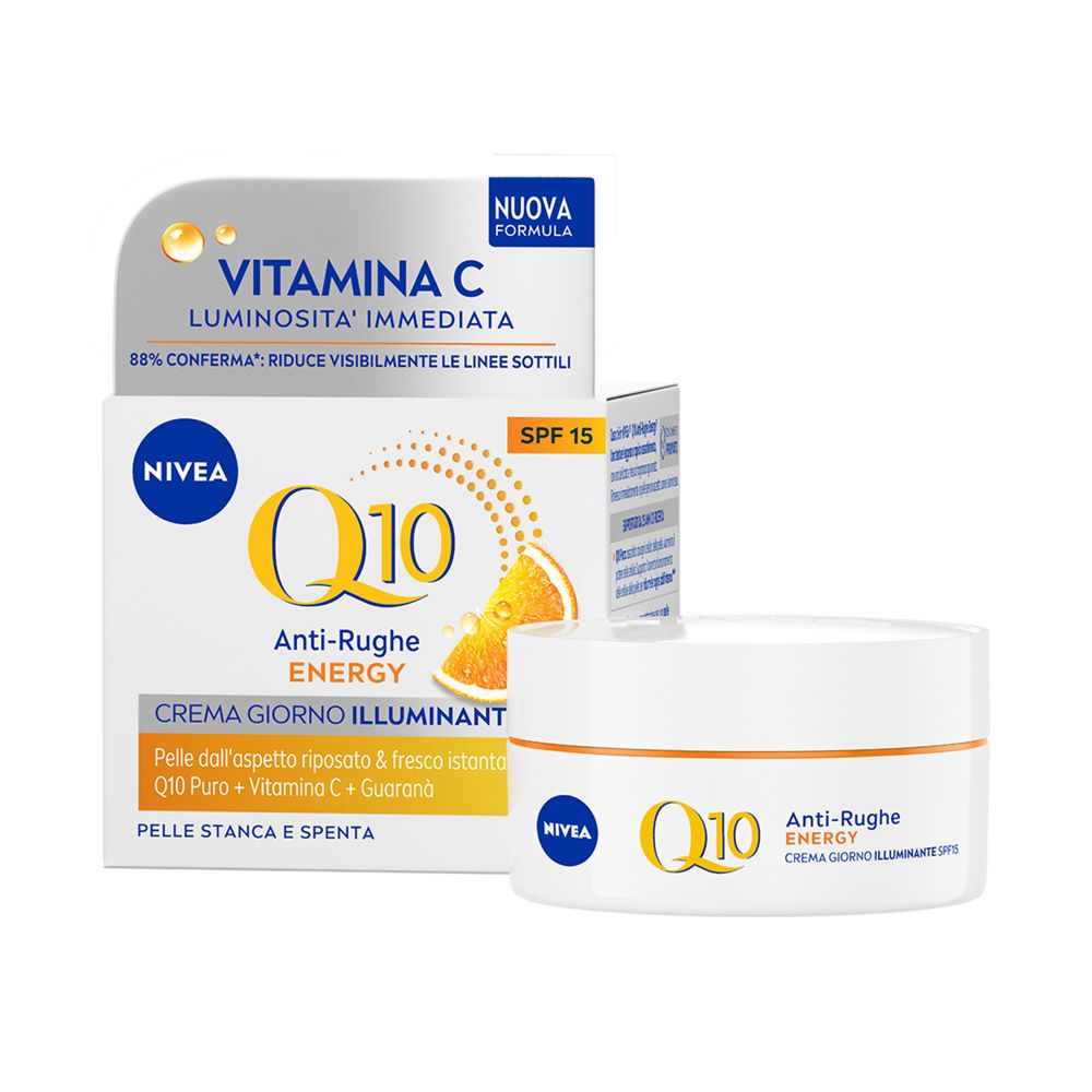 Nivea Q10 Anti-Rughe Energy Crema Giorno Illuminante SPF 15 50 ml, Crema viso antirughe energizzante