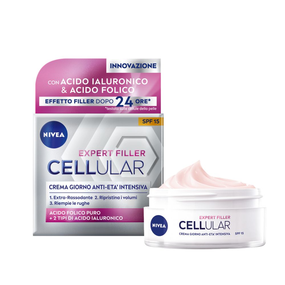 Nivea Cellular Expert Filler Crema Giorno Anti-Età Intensiva SPF15 50 ml, Crema viso antirughe donna