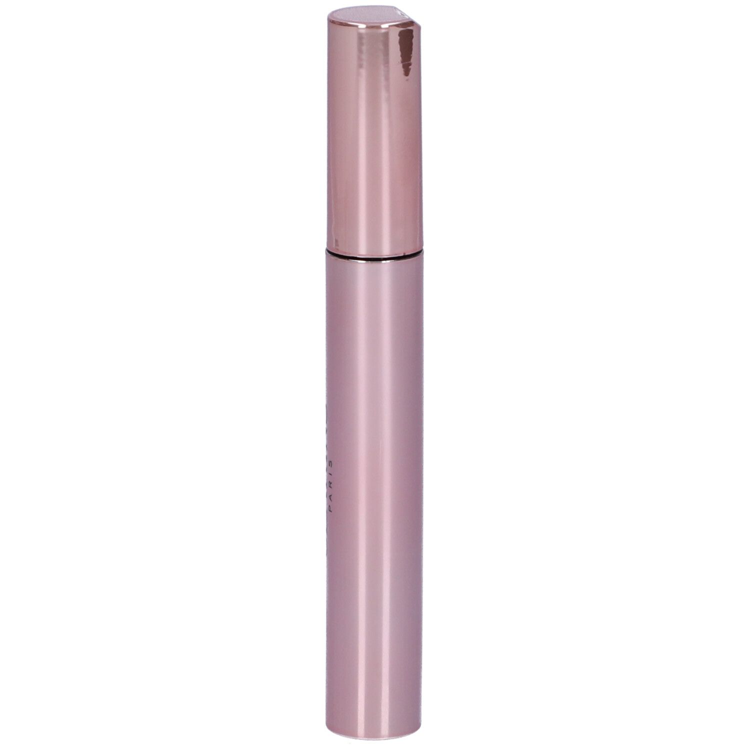 Tubo di mascara rosa con tappo color oro rosa. Nessuna scritta visibile.