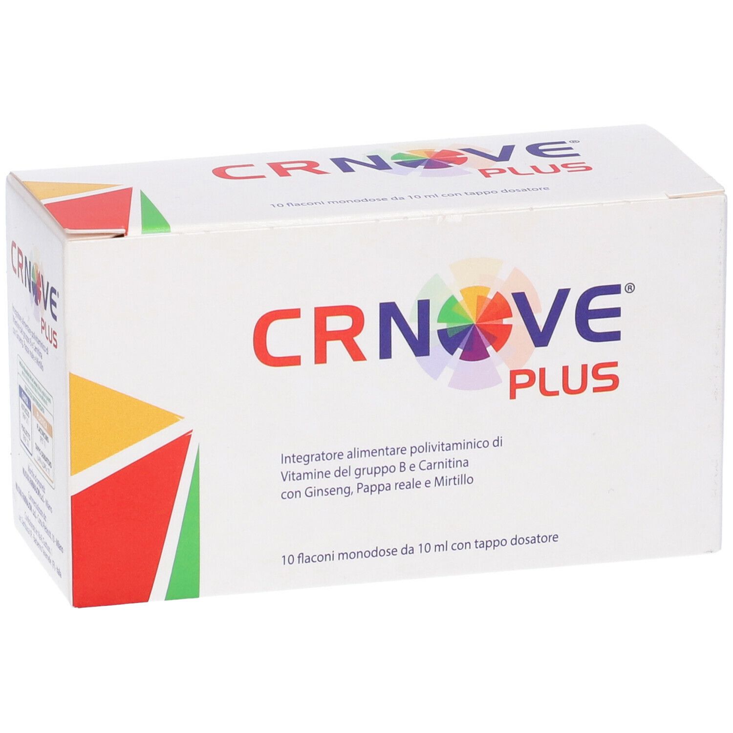 Scatola bianca con logo e testo: CRNOVE PLUS. Contiene 10 flaconi.