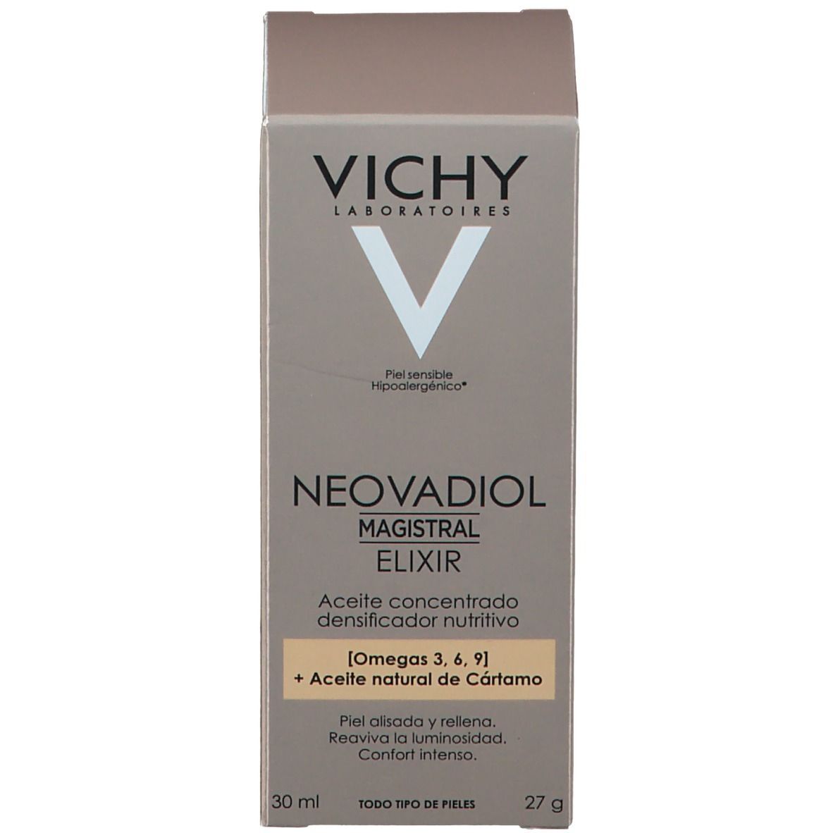Emballage du produit. Inscription: Vichy, Neovadiol Magistral Elixir.