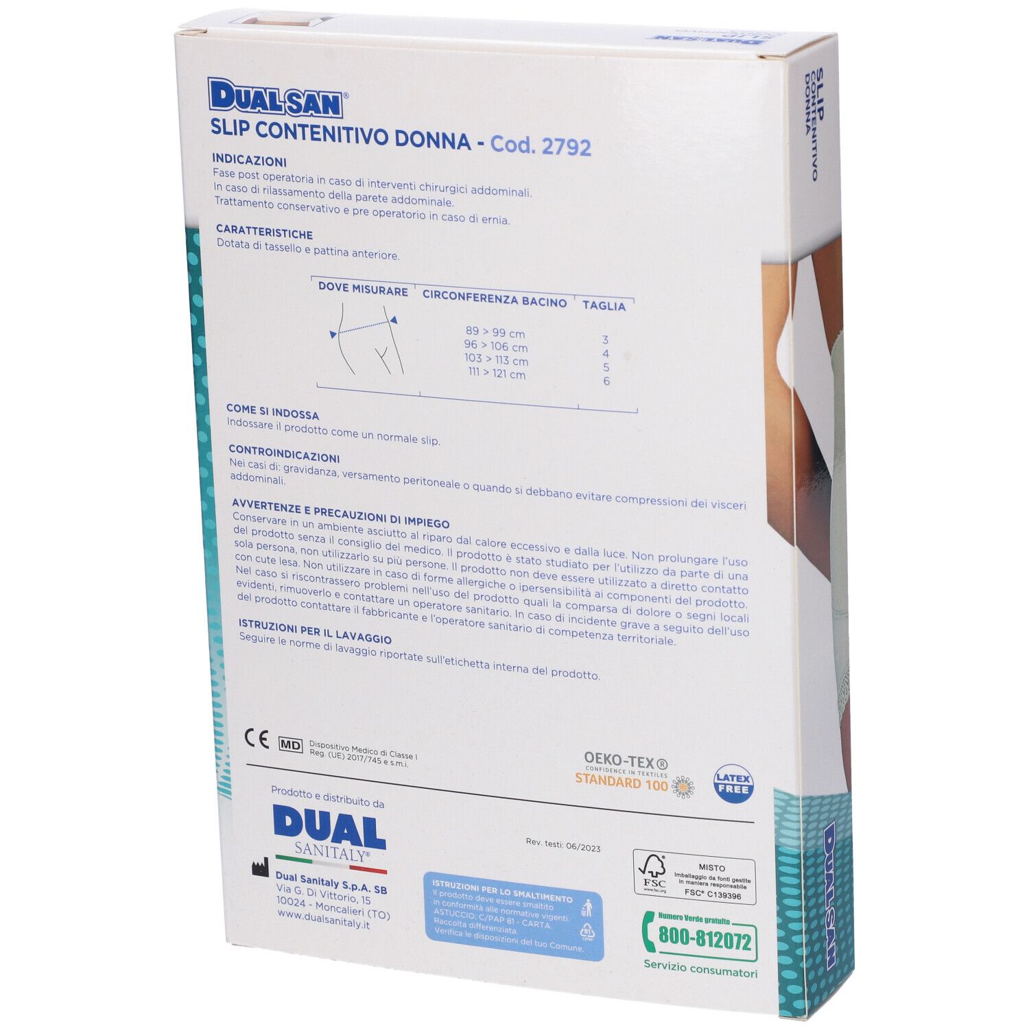 Verpackung für Damen-Inkontinenzslips mit Größenangaben und Anwendungshinweisen.