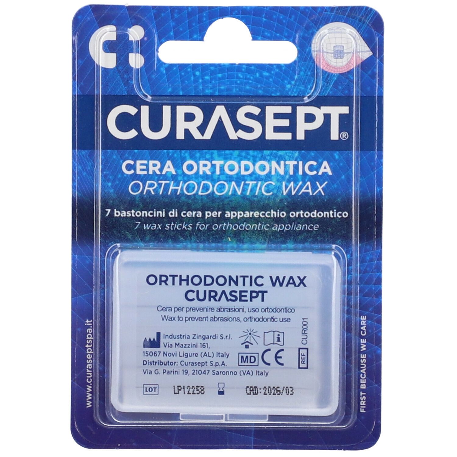 Confezione Curasept Cera ortodontica. 7 bastoncini per apparecchi ortodontici. CE.