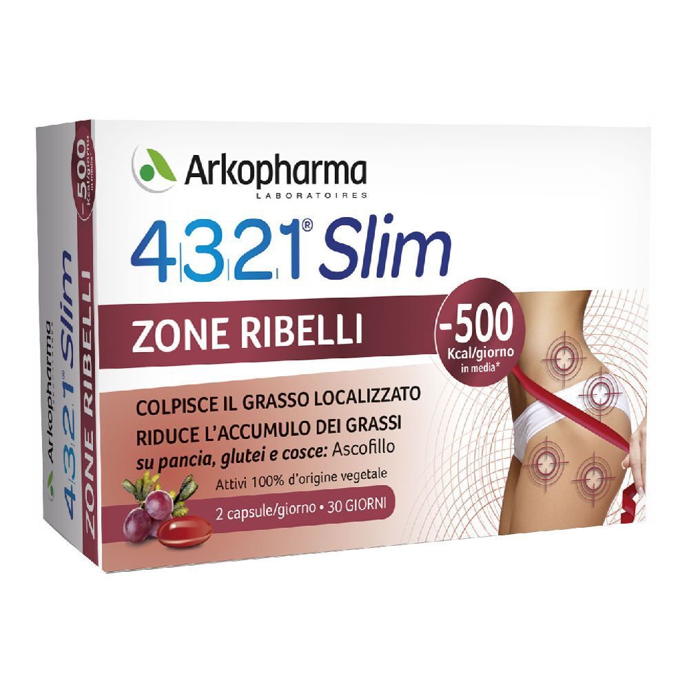 Boîte Arkopharma 4321 Slim Zone Ribelli. Image du produit et informations. Contient une illustration d'une femme.