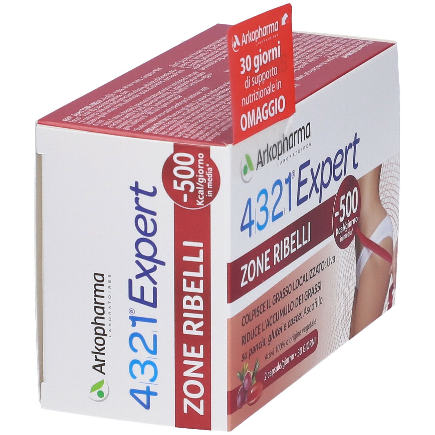 Boîte Arkopharma 4321 Expert Zone Ribelli. Informations et image du produit. Contient une illustration de femme et une étiquette.