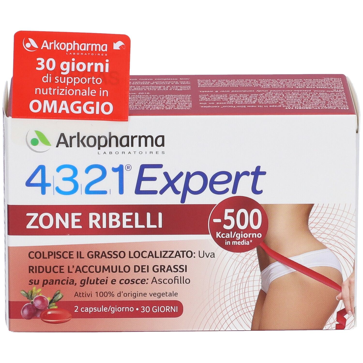 Boîte Arkopharma 4321 Expert Zone Ribelli. Informations et image du produit. Contient une illustration de femme et une étiquette.