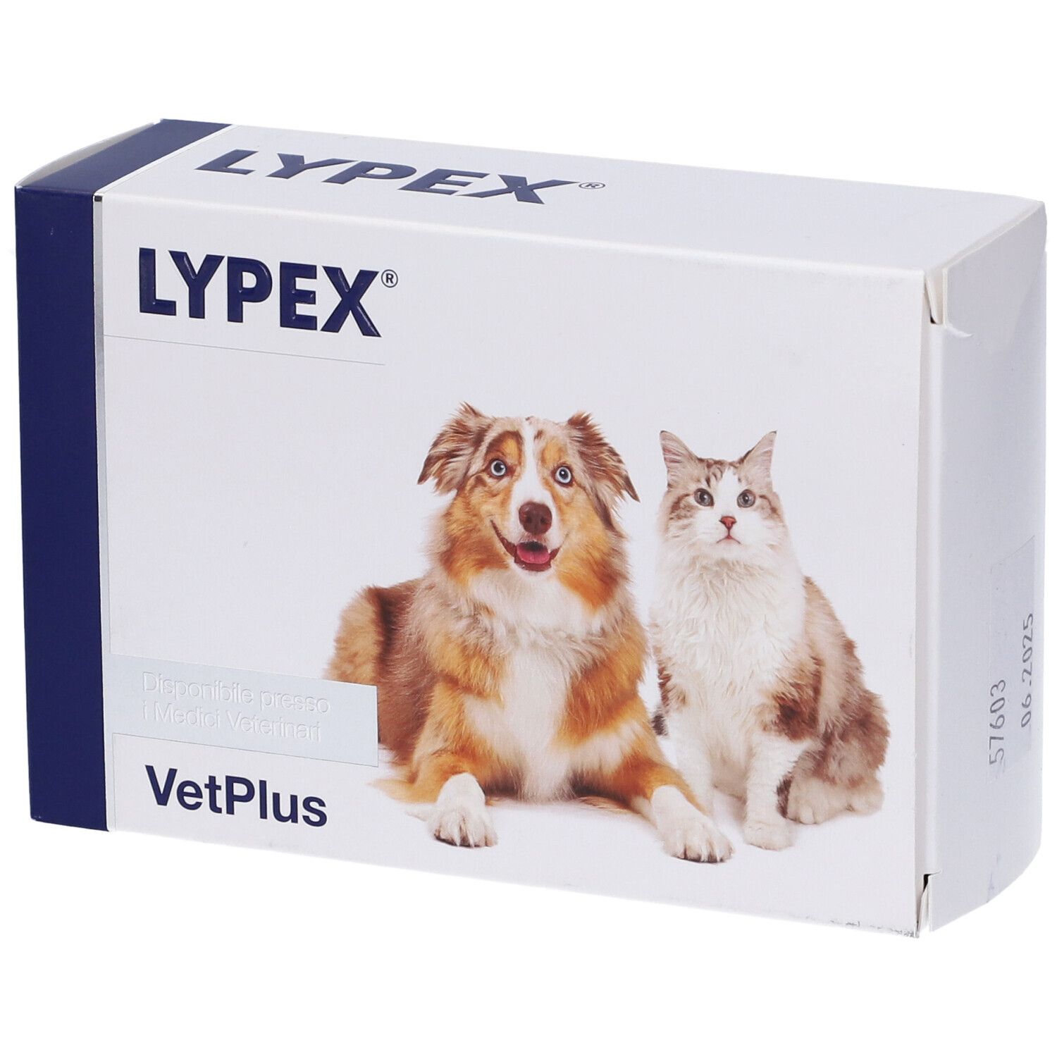 Confezione di Lypex. Sono raffigurati un cane e un gatto. Il nome del marchio e VetPlus sono visibili.
