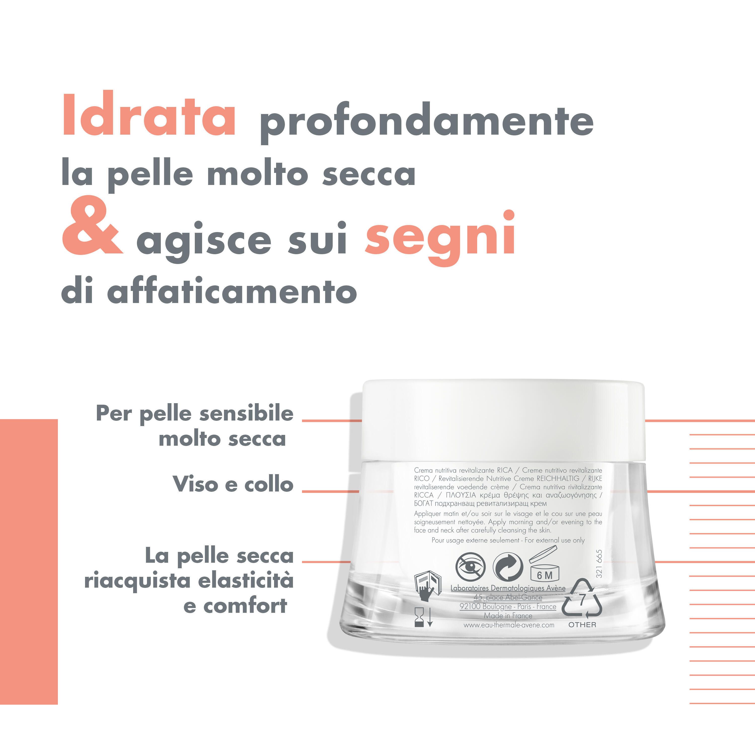Prodotto con testo. Idratata profondamente la pelle molto secca & agisce sui segni.