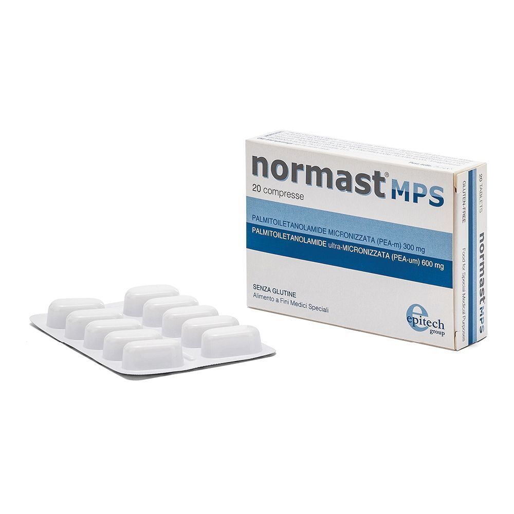 Tablettenblister und Schachtel mit Produktnamen und Inhaltsstoffen. 20 Tabletten. Glutenfrei.