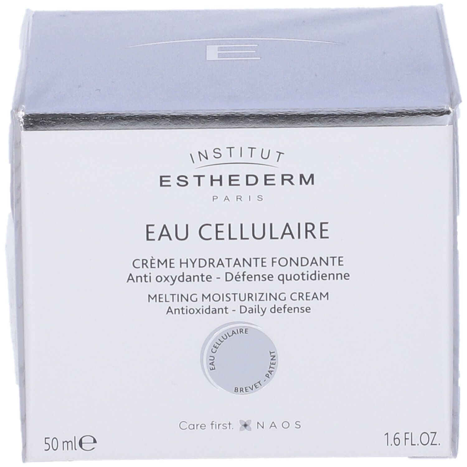 Scatola bianca con logo e nome del prodotto: Eau Cellulaire Crème Hydratante Fondante. 50 ml, 1.6 FL.OZ.