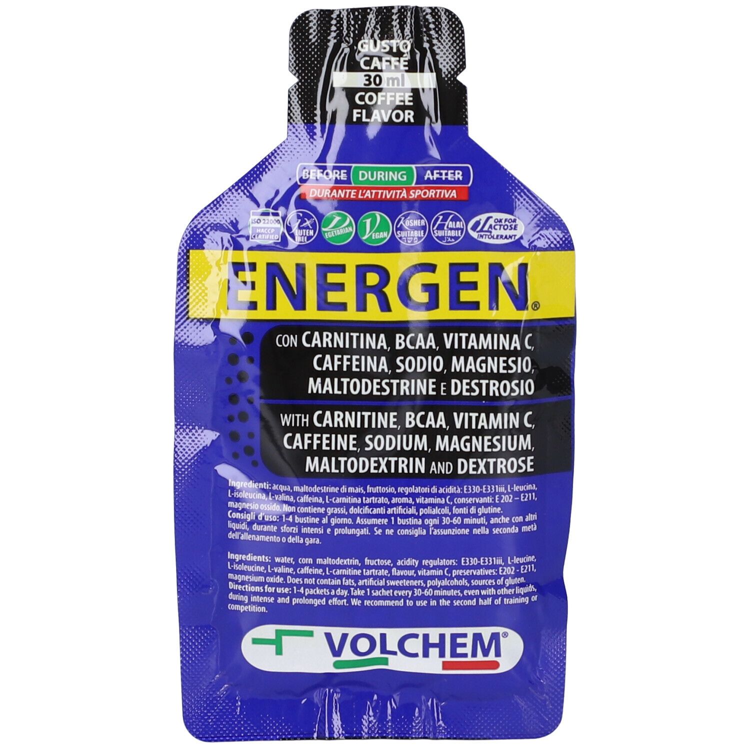 VOLCHEM Energen 30 Gel Energetico Liquido Con Caffeina - Gusto Caffè