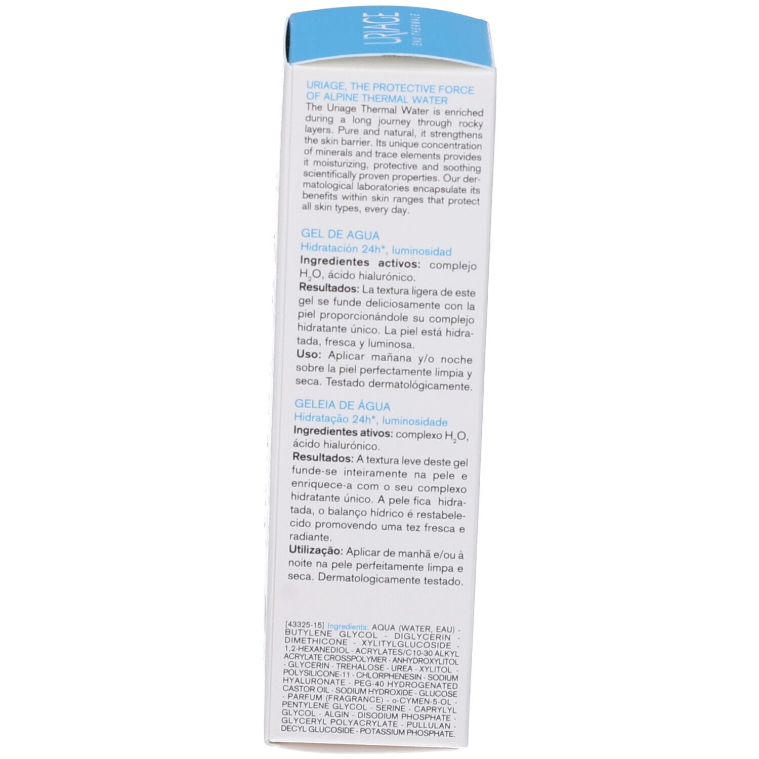 Testo sul lato della scatola. Ingredienti, istruzioni per l'uso, dermatologicamente testato.