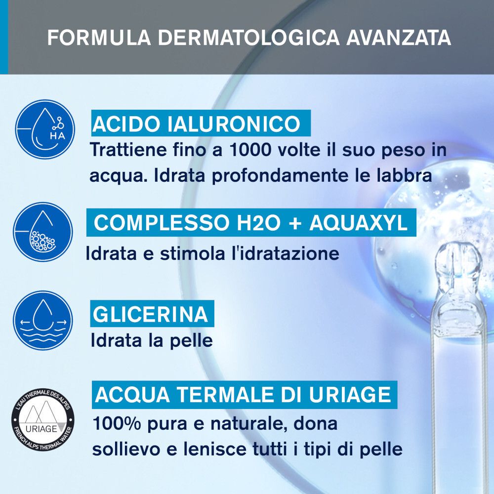 Ingredienti: Acido Ialuronico, Complesso H2O + Aquaxyl, Glicerina, Acqua Termale di Uriage. Fiala.