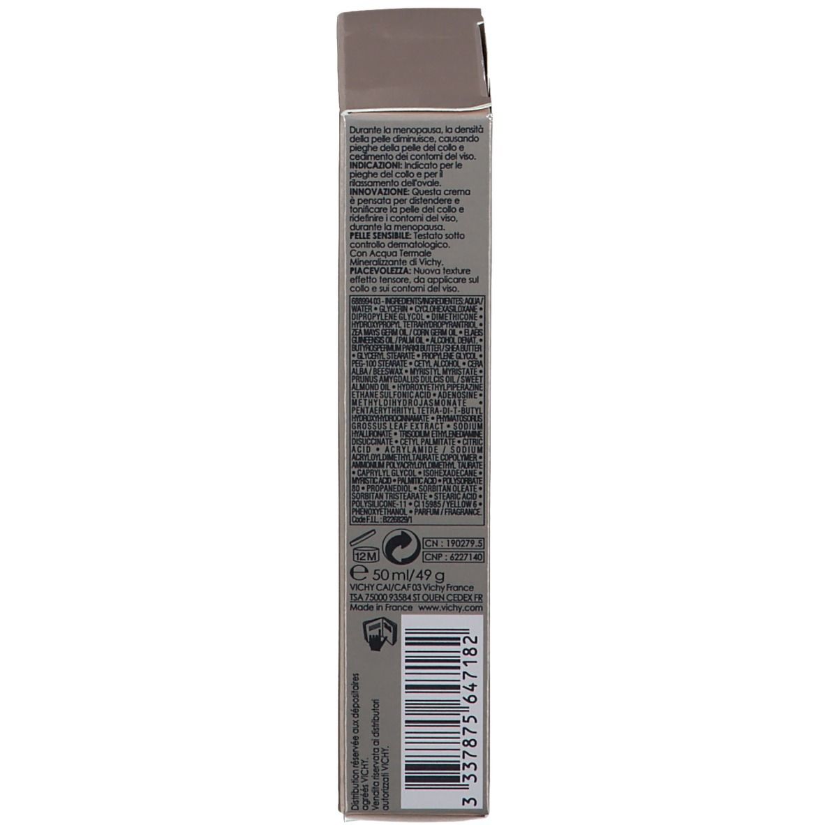 Lato della confezione. Testo multilingue: NEOVADIOL Phytoskulptur. Ingredienti, informazioni produttore.