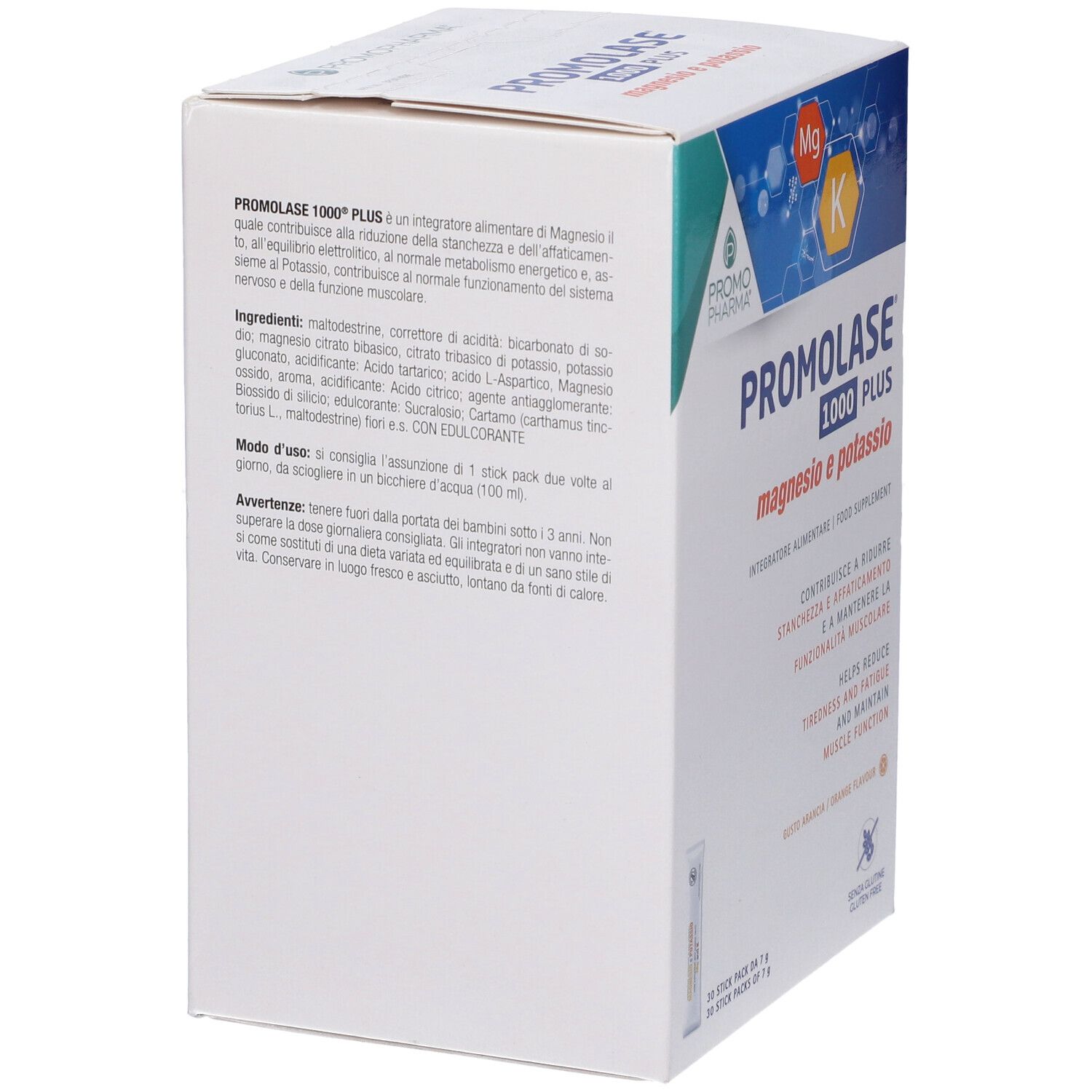 Retro della scatola Promolase 1000 Plus. Contiene ingredienti, istruzioni e avvertenze.