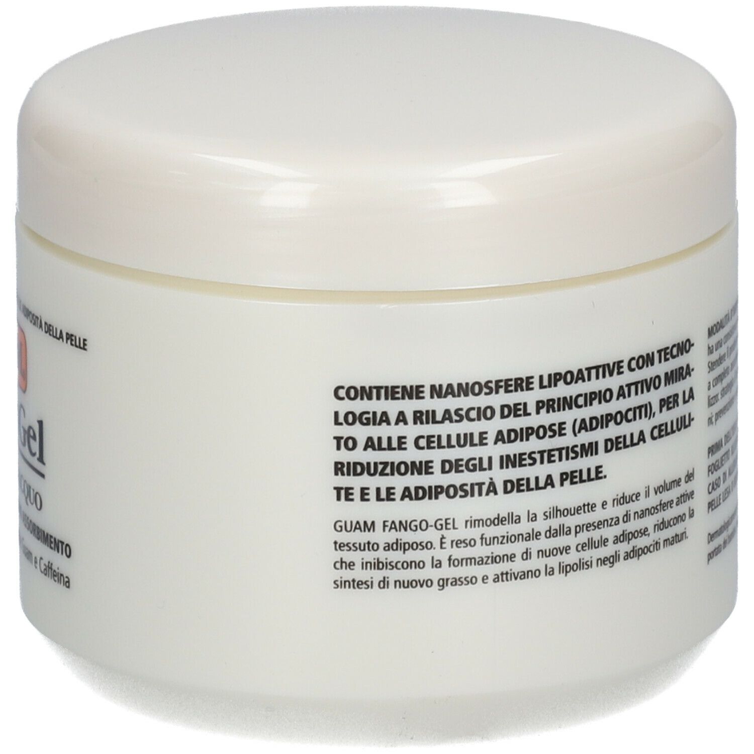 Crème GUAM Fangogel, pot blanc. Dos avec informations produit, ingrédients et fabricant.