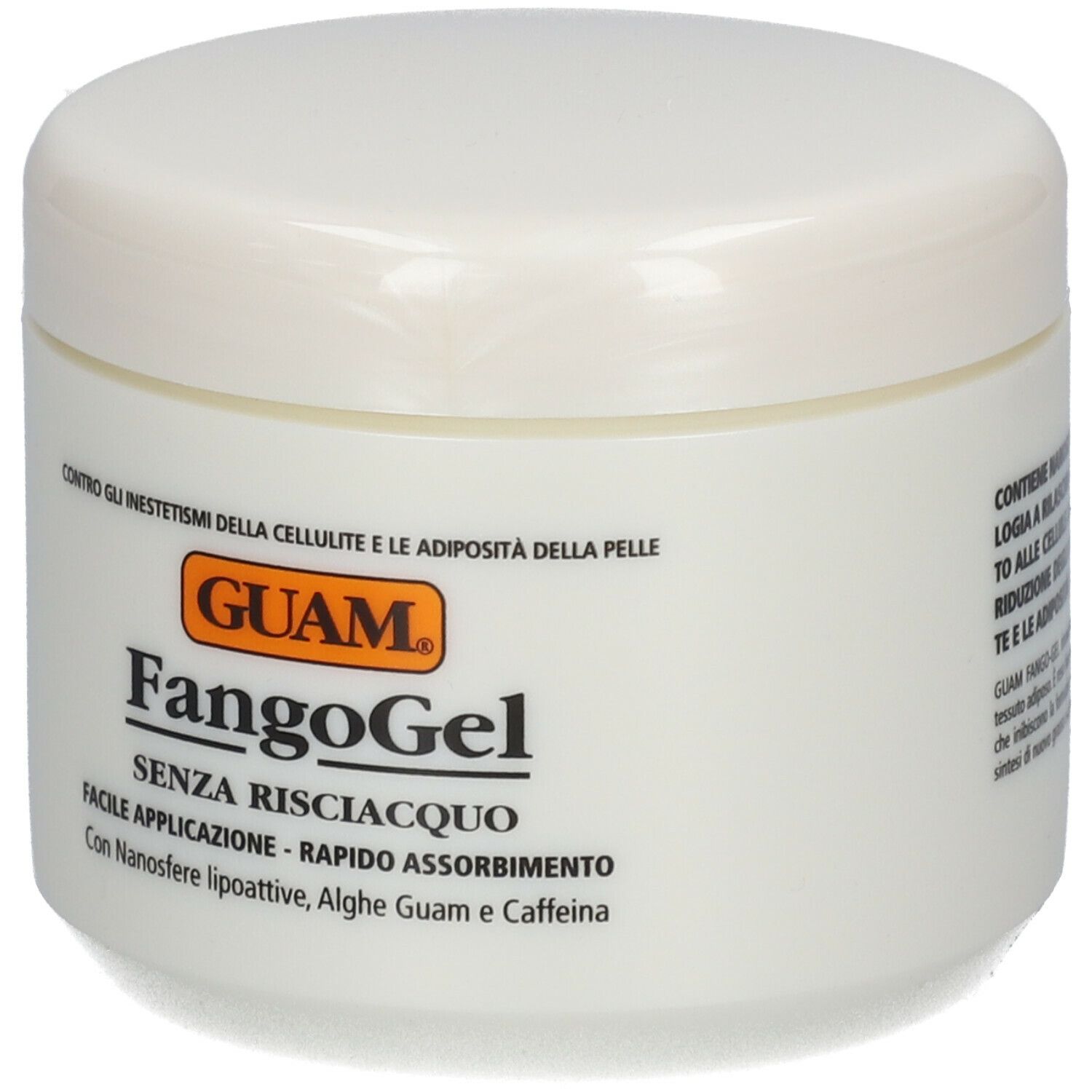 Crème GUAM Fangogel, pot blanc. Nom du produit et logo sur le devant. Sans rinçage.