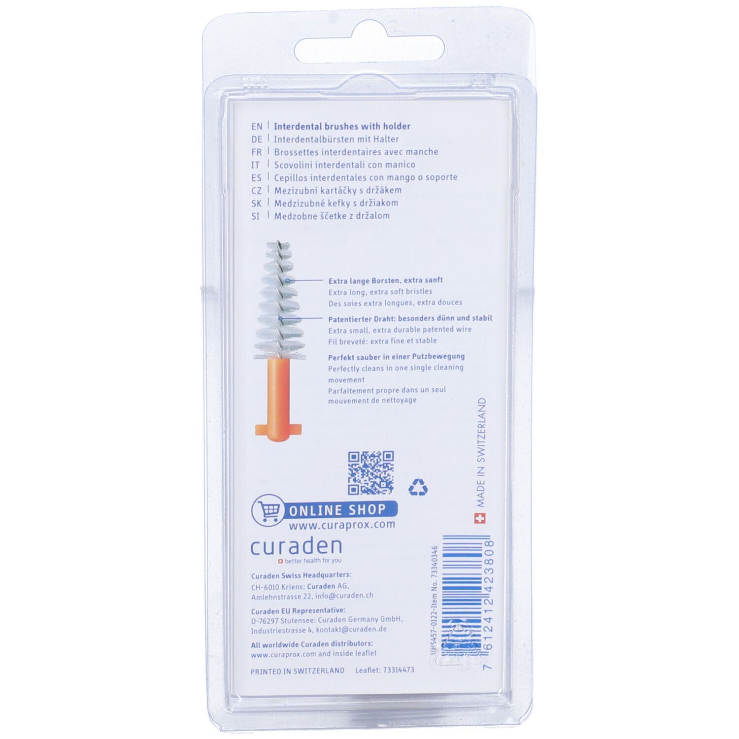 Retro confezione blister. Testo multilingue. Informazioni sul prodotto e produttore.