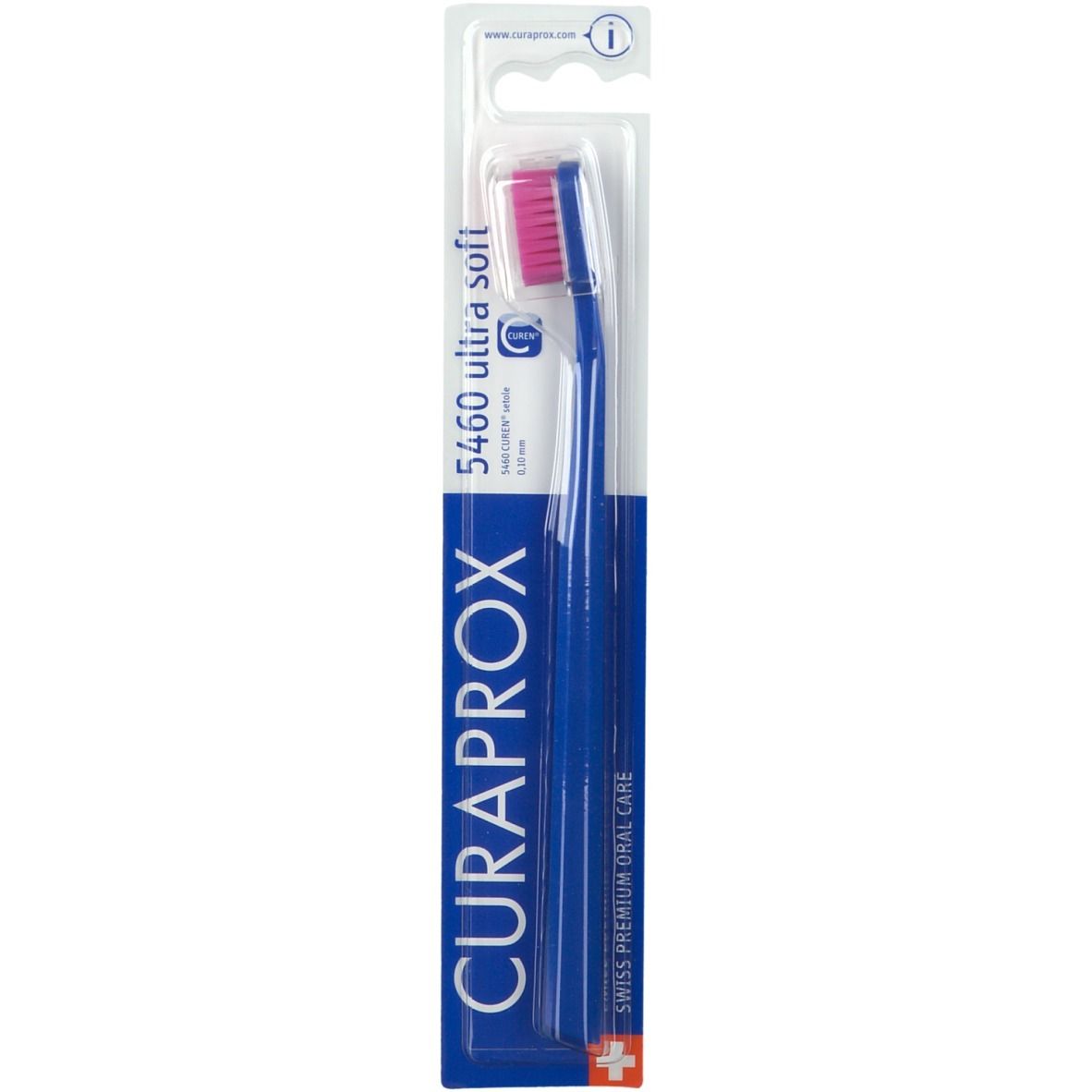 Spazzolino CURAPROX CS 5460 Ultra Soft, blu, setole rosa, confezione.