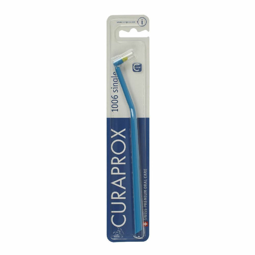 Spazzolino Curaprox CS 1006 single, blu, in blister. Scritte: CURAPROX, 1006 single.
