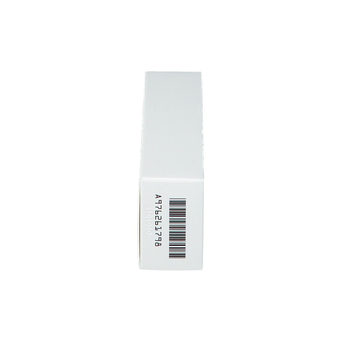 Weiße Schachtel, Seitenansicht. Barcode.