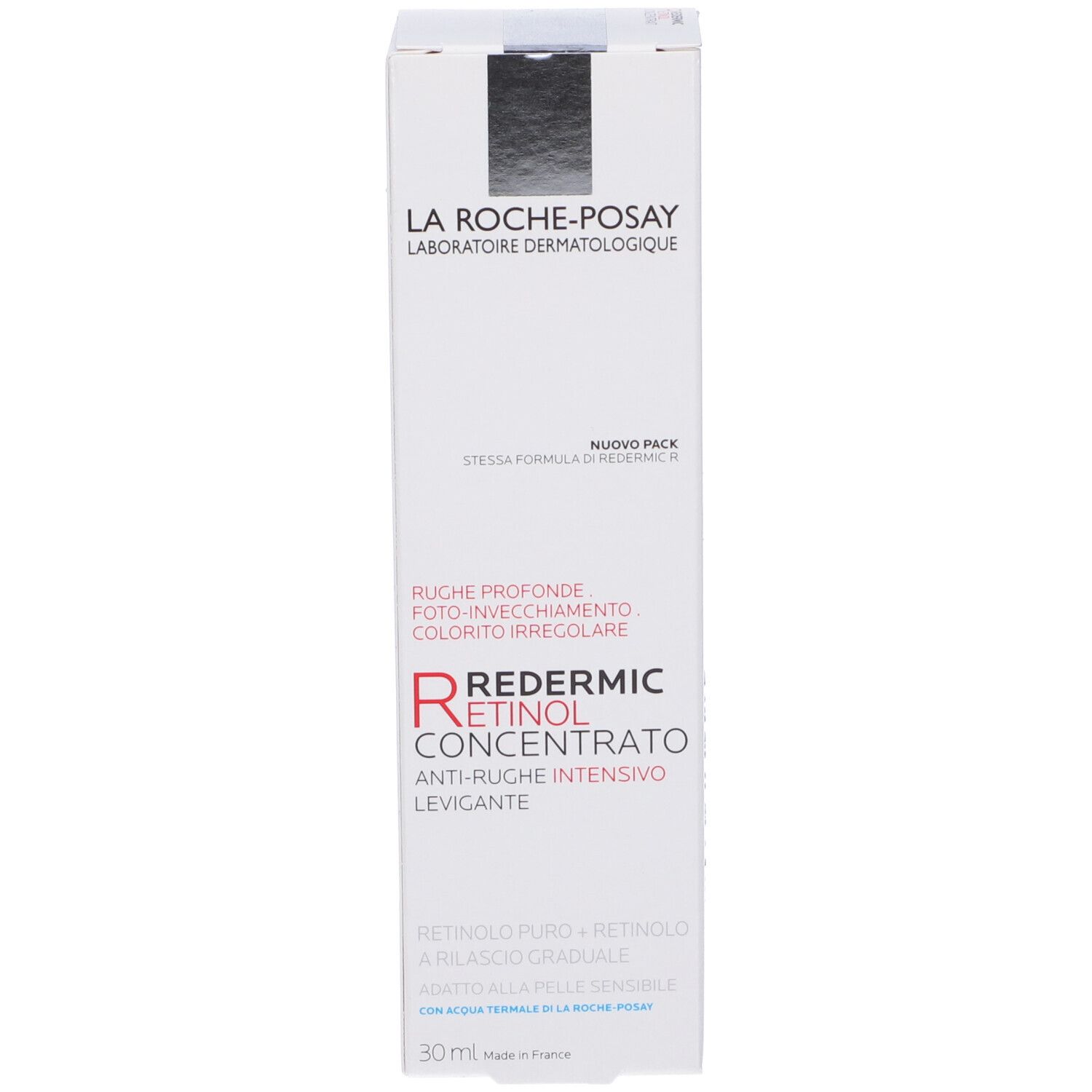 Verpackung. Aufschrift: La Roche-Posay, Redermic Retinol Concentrato. Anti-Falten-Konzentrat.