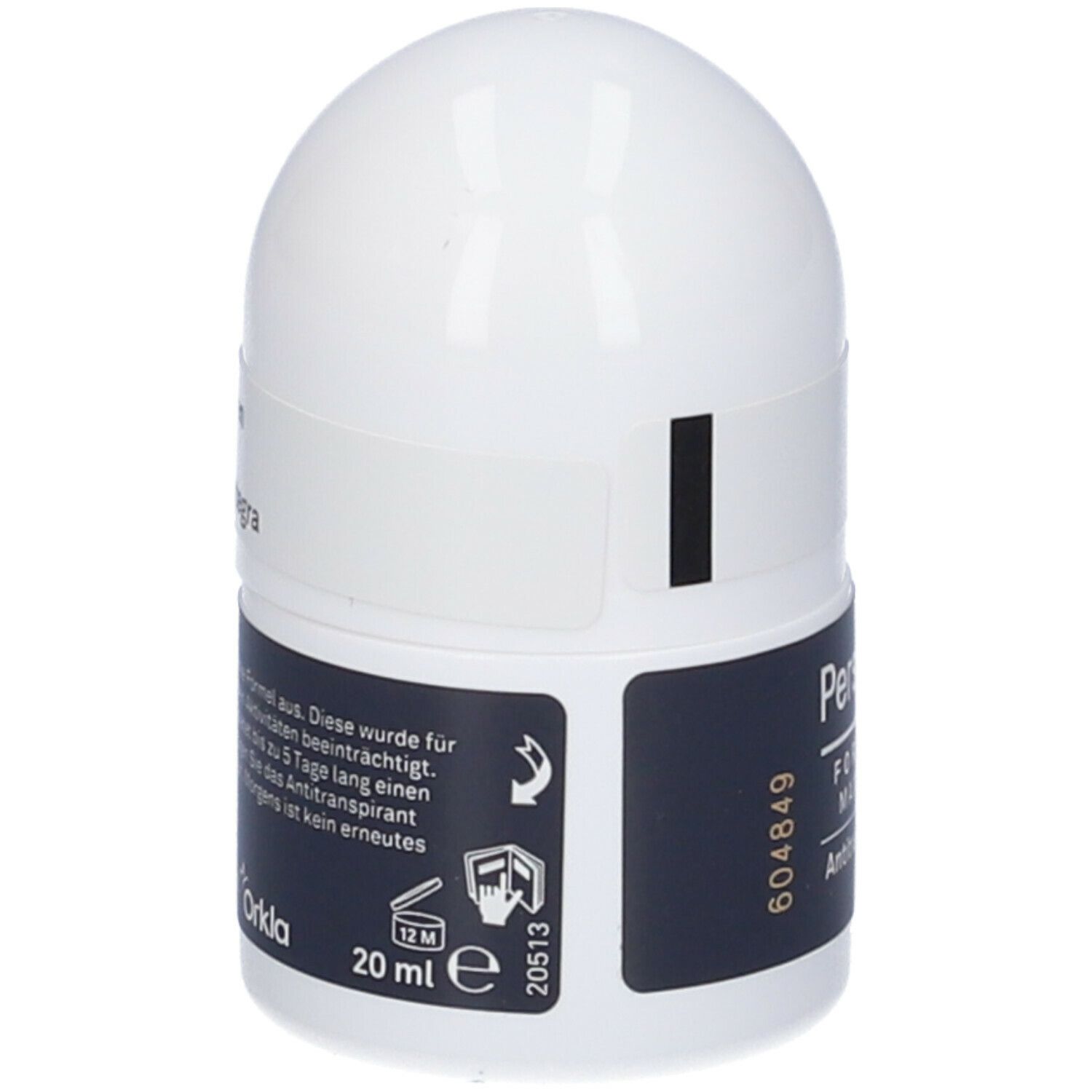 Roll-on Perspirex For Men Maximum. Contenitore bianco con dettaglio blu. Testo: 20 ml, 12M. Informazioni e produttore sul retro.