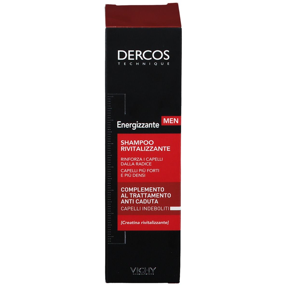 Scatola rossa e nera. Testo: Dercos, Energizzante, Shampoo Rivitalizzante.