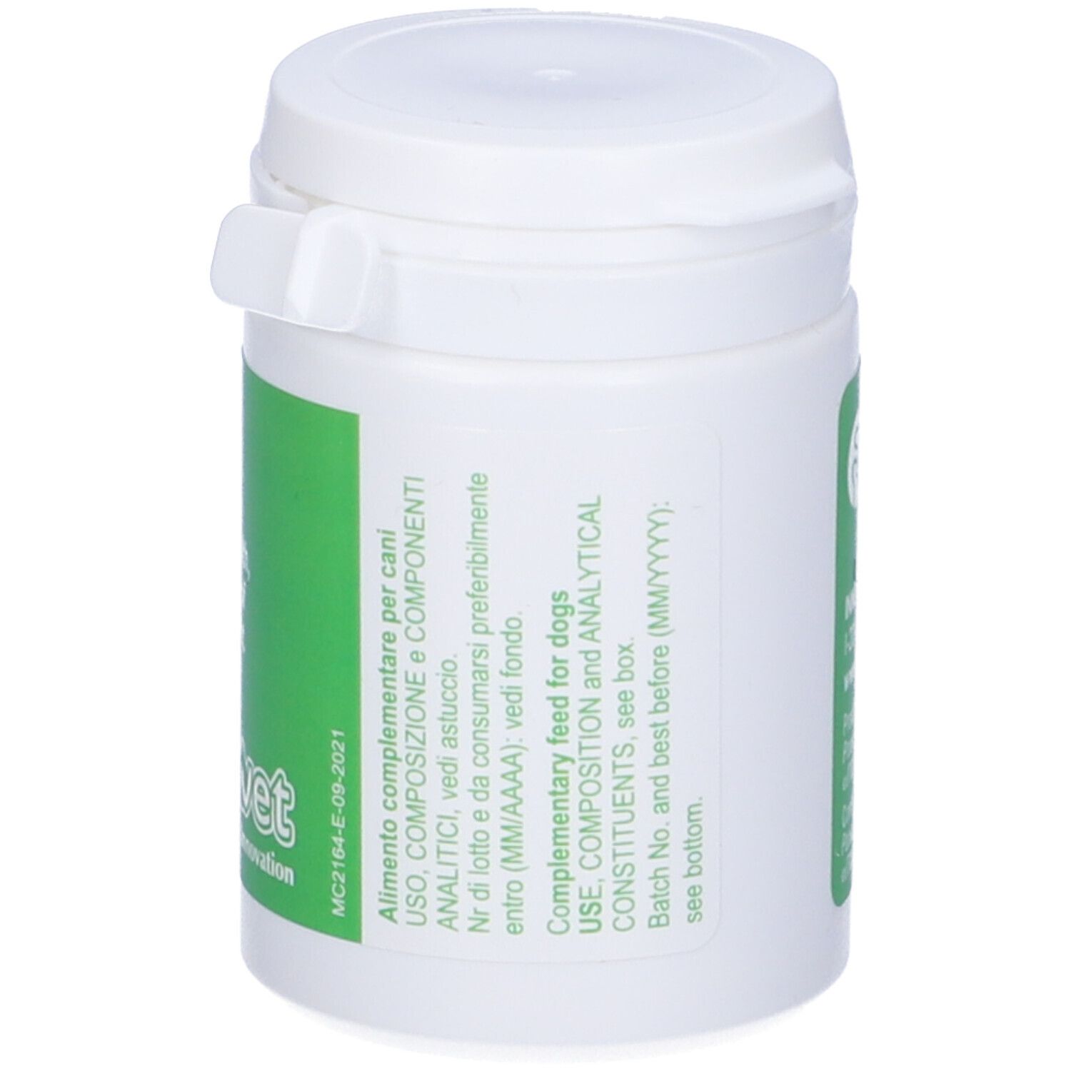 Flacone bianco, etichetta verde. Testo CondroGEN energy. Composizione e componenti analitici.