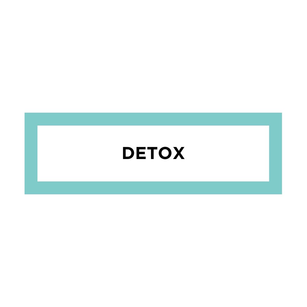 Rettangolo con cornice turchese. Testo: DETOX.