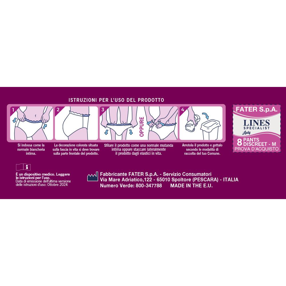 Anleitung zur Verwendung von Lines Specialist Lady Pants. Zeigt die Schritte zur Anwendung des Produkts.