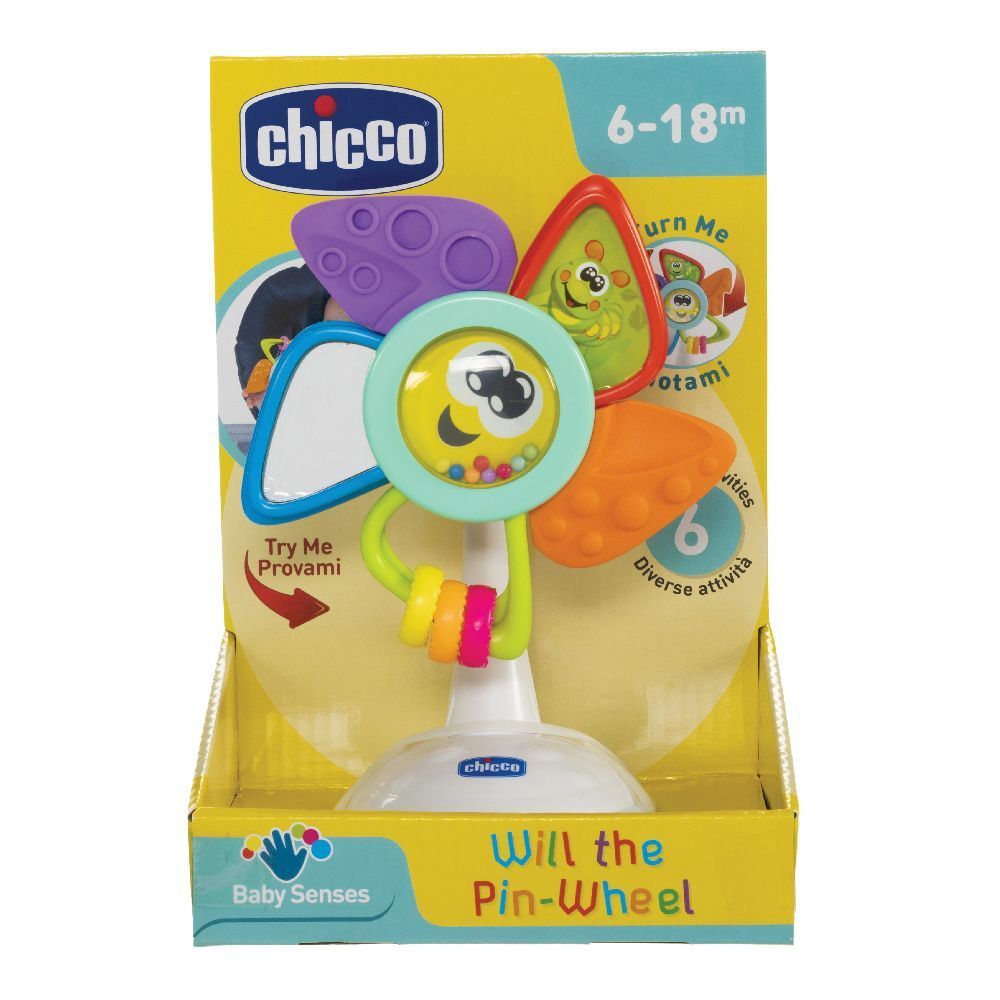 Giocattolo Chicco. Girandola colorata con 6 attività. Confezione con indicazione età 6-18m. Con ventosa.