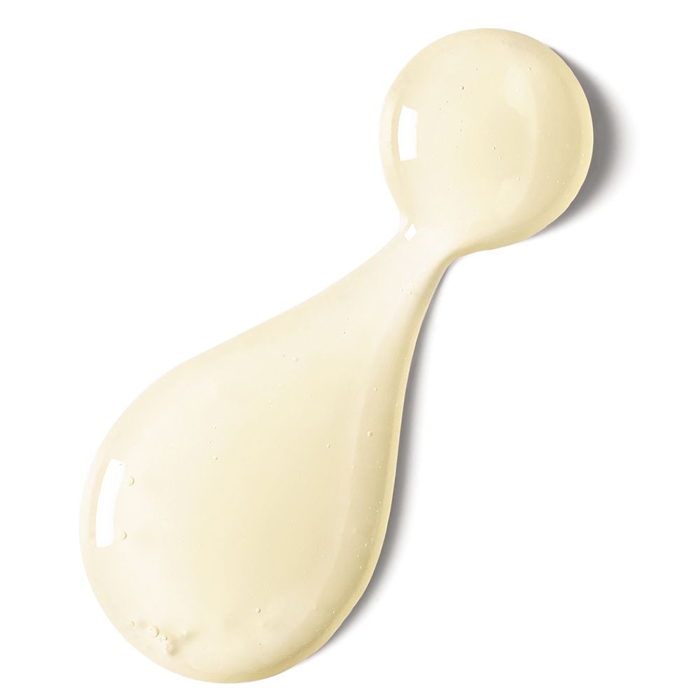 Ein Serumtropfen. Gelbliche, längliche Form.