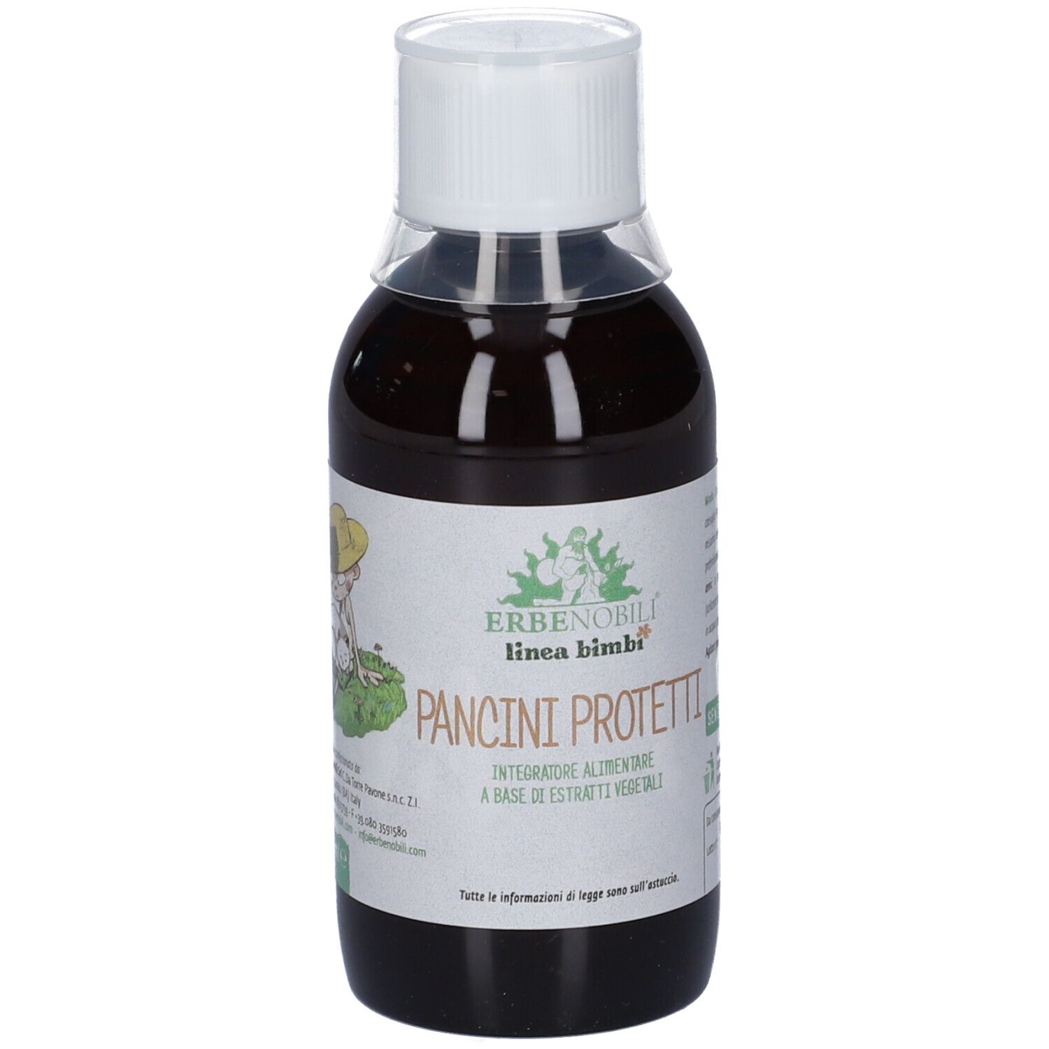 Braune Flüssigkeit in einer transparenten Flasche mit weißem Deckel.