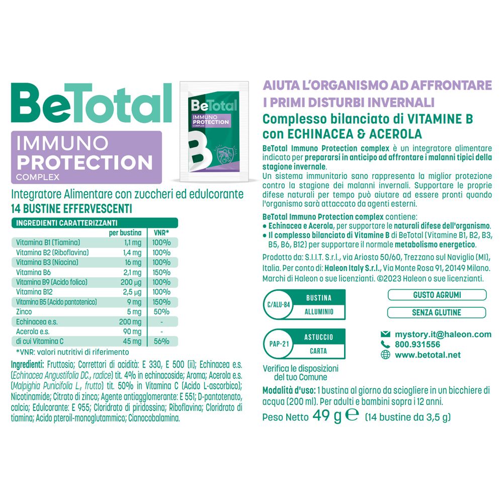 Be-Total Immuno Protection Packung. Enthält 14 Brausetabletten. Inhaltsstoffe und Nährwertangaben.