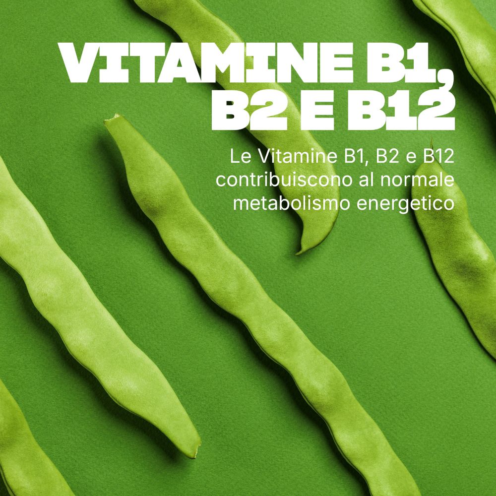 Grüne Bohnen und Text: Vitamine B1, B2 und B12 für den Energiestoffwechsel.