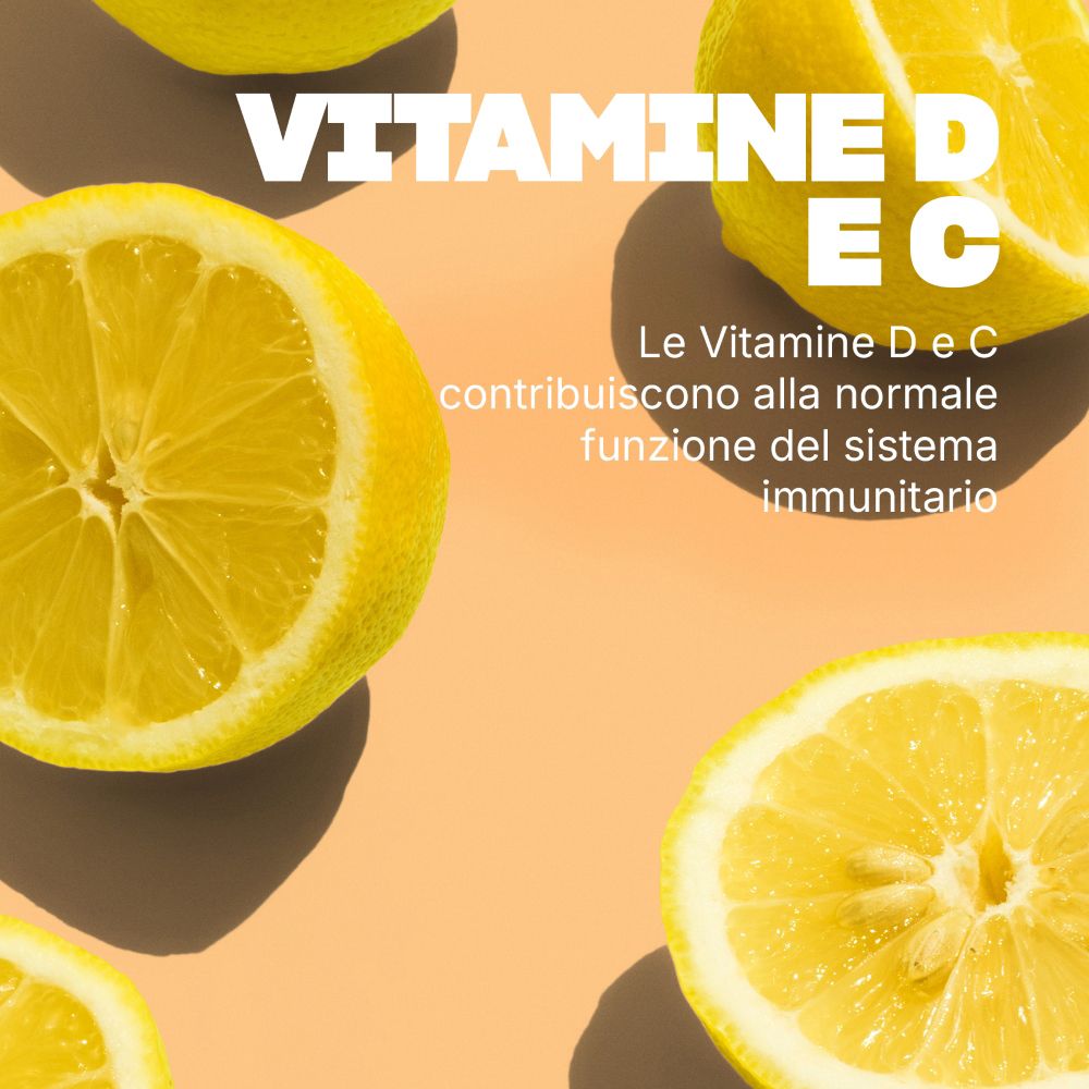 Zitronenscheiben und Text: Vitamine C und D für das Immunsystem.