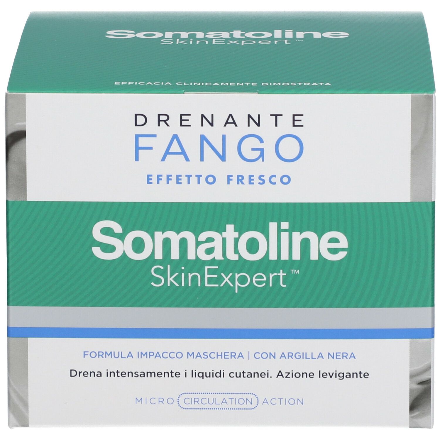 Confezione del prodotto. Scritta: Drenante Fango, Somatoline SkinExpert.